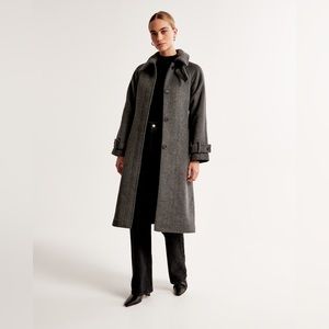 Abercrombie & Fitch Wool Blend Funnel Neck Coat in Grey Herringbone